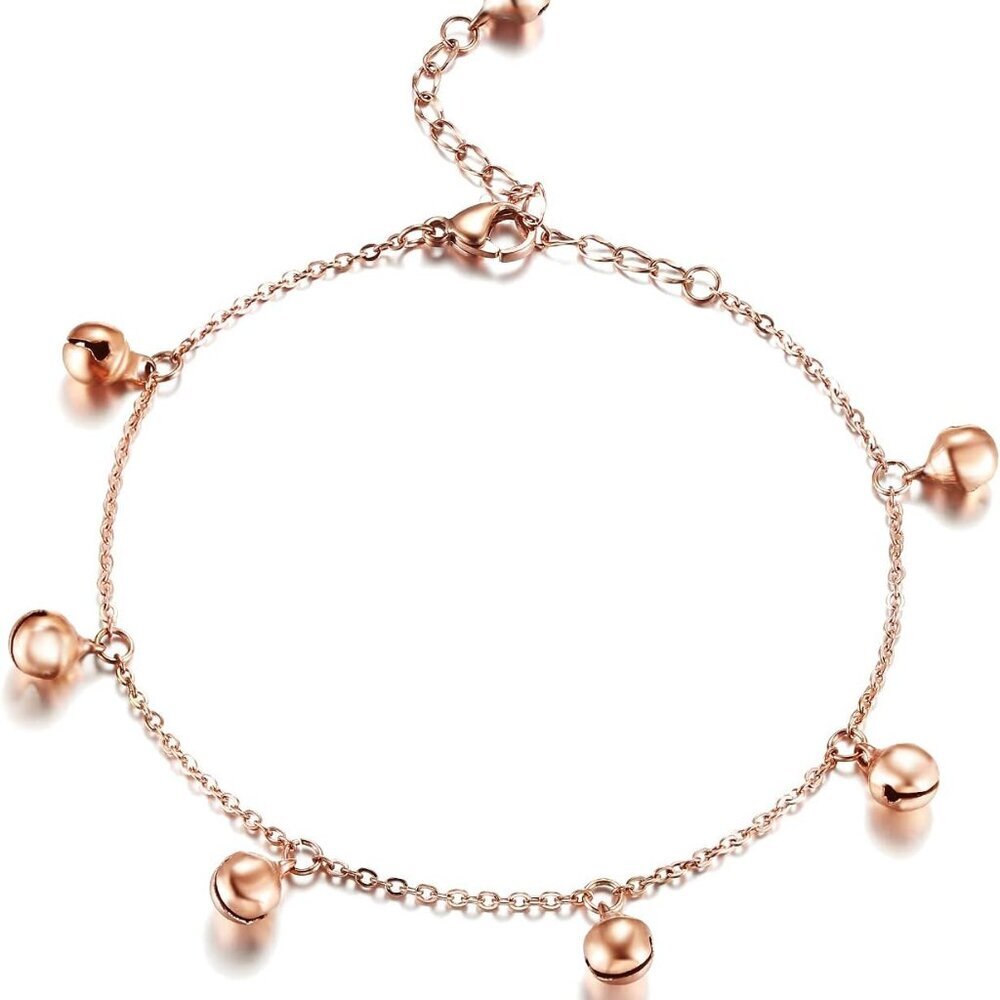 Stainless Steel Gold Rose Gold Plated Bells Chain Beach Anklets Foot Jewelry Adj